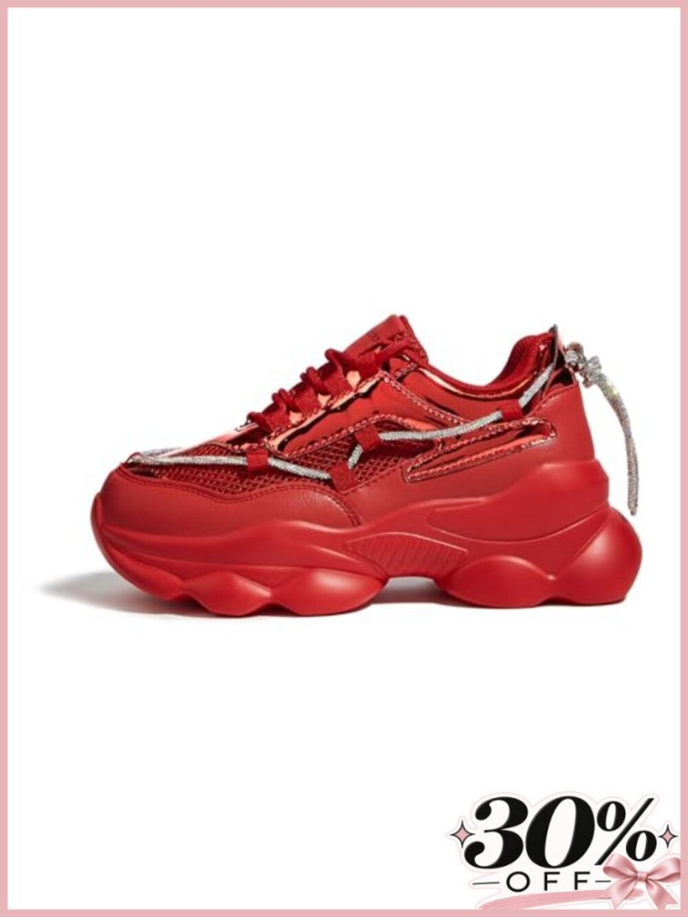 Women's Chunky Platform Sneakers with Rhinestone Rope